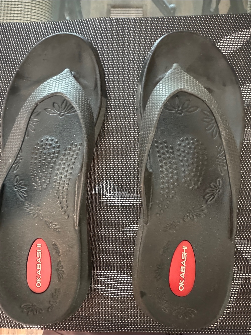 Okabashi Black Flip Flops with Red Logo Accent